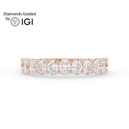 2.8ct Oval Lab Diamond Half Eternity Wedding Ring - E/VVS 14K Gold