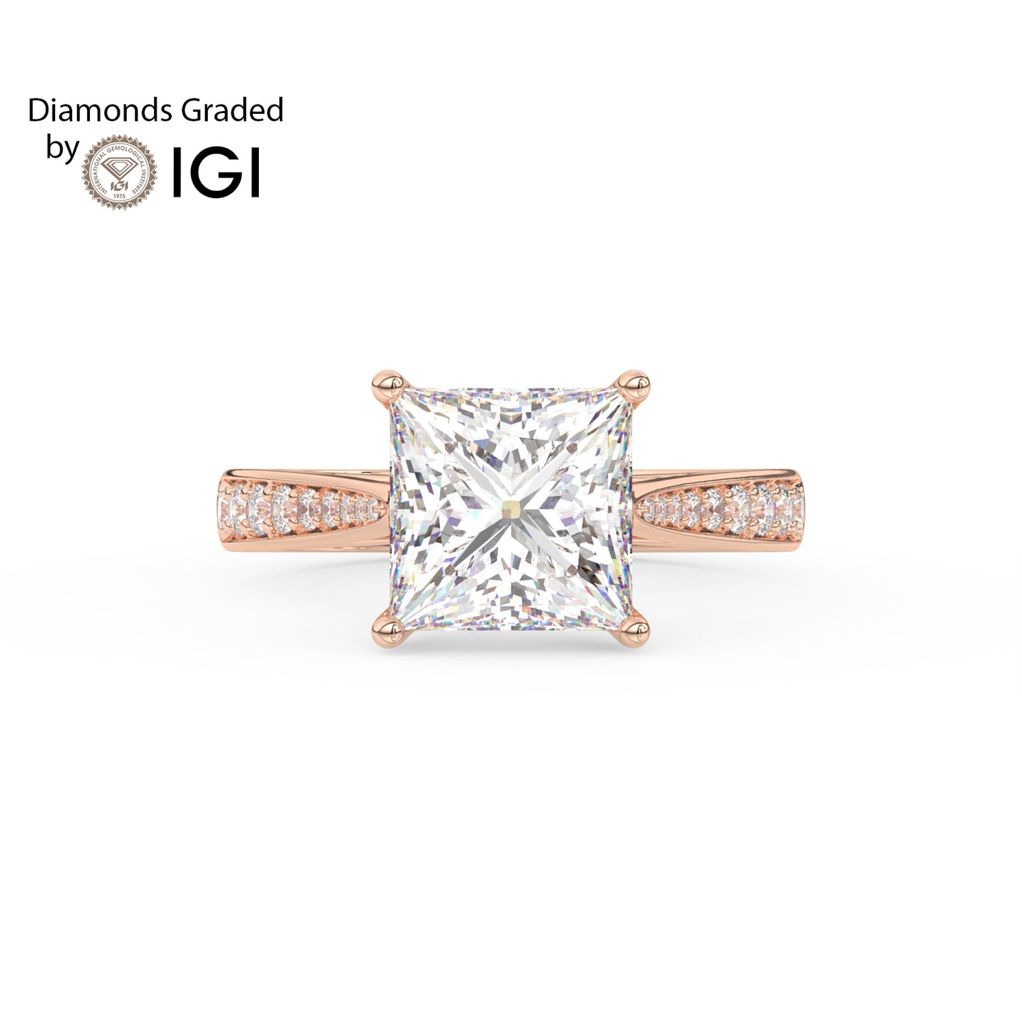 3ct Princess Lab Diamond Engagement Ring with Diamond Band - E/VVS 18K Gold