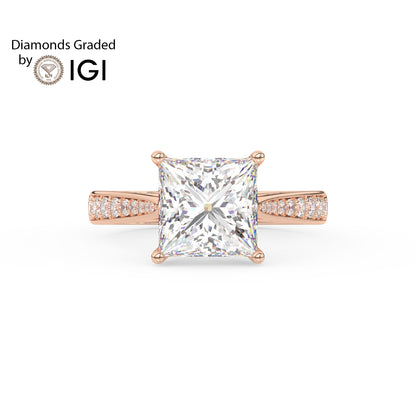 3ct Princess Lab Diamond Engagement Ring with Diamond Band - E/VVS 18K Gold