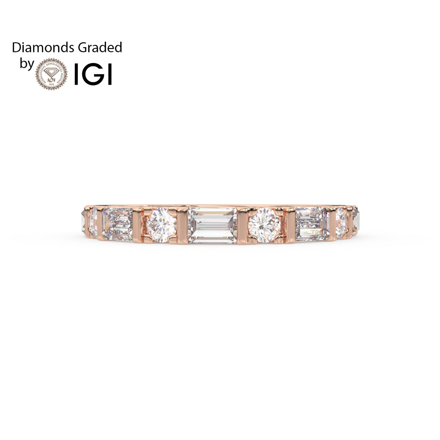 0.82ct Baguette and Round Lab Diamond Half Eternity Wedding Ring - E/VVS 14K Gold