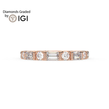 0.82ct Baguette and Round Lab Diamond Half Eternity Wedding Ring - E/VVS 14K Gold
