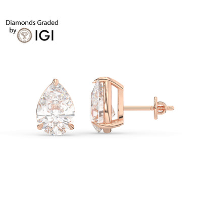 2ct Pear Lab Diamond Solitaire Stud Earrings - E/VVS 14K Gold