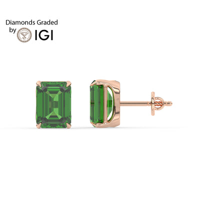 2ct Emerald Lab Emerald Solitaire Stud Earrings - AAA 14K Gold