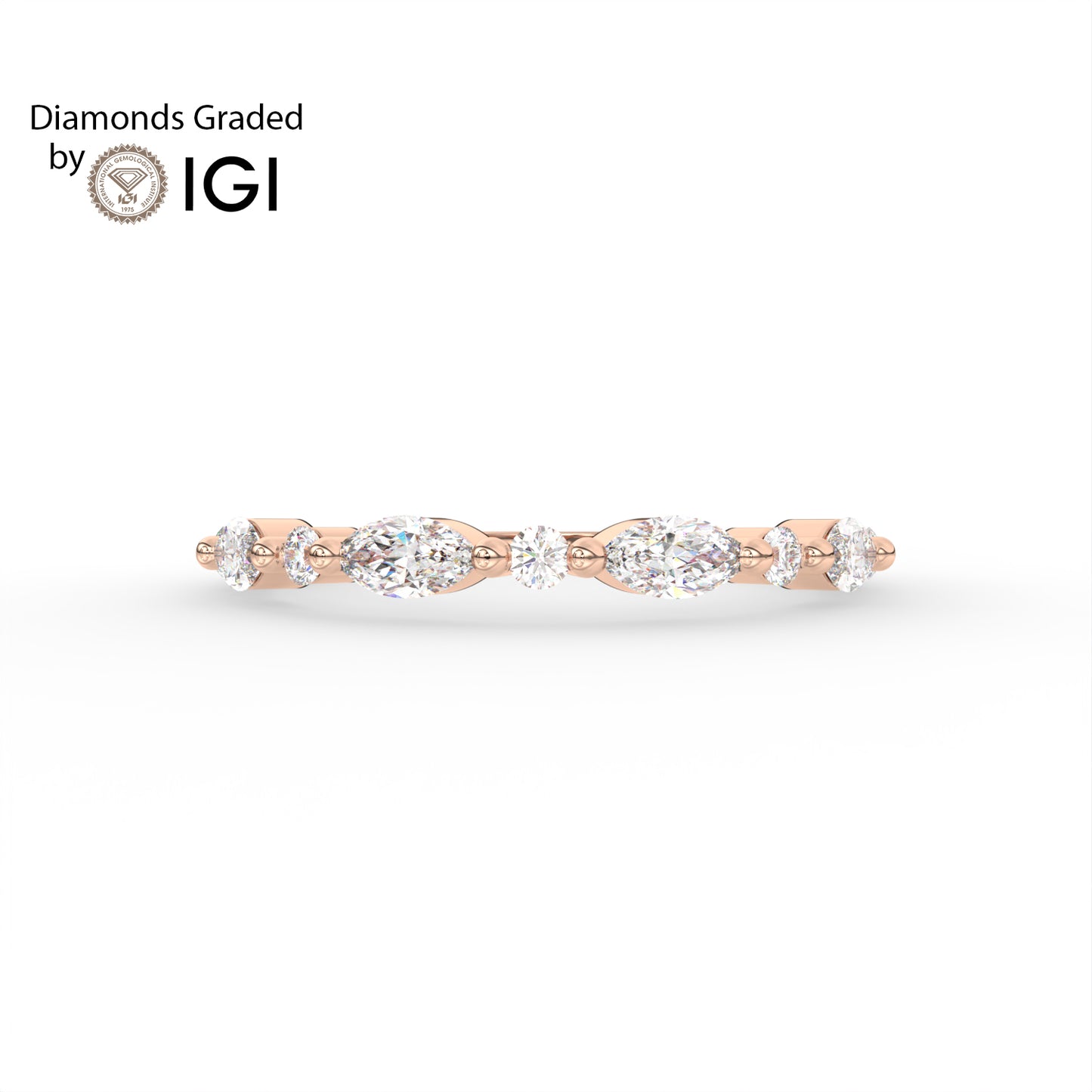 0.435ct Marquise and Round Lab Diamond Half Eternity Wedding Ring - E/VVS 14K Gold