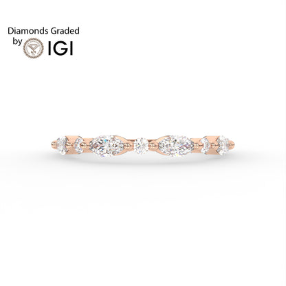 0.435ct Marquise and Round Lab Diamond Half Eternity Wedding Ring - E/VVS 14K Gold