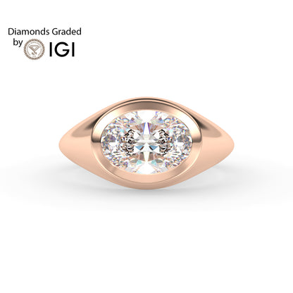 2ct Oval Bezel Set Lab Diamond Men’s Wedding Ring - E/VVS 18K Gold