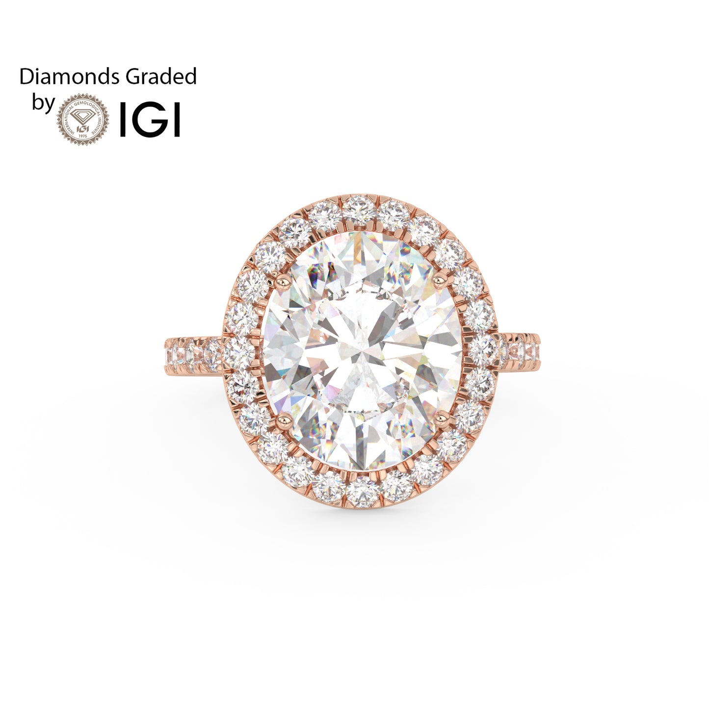 3ct Oval Lab Diamond Halo Engagement Ring - E/VVS 18K Gold