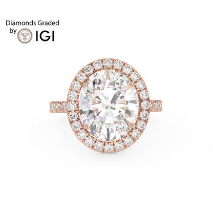 3ct Oval Lab Diamond Halo Engagement Ring - E/VVS 18K Gold