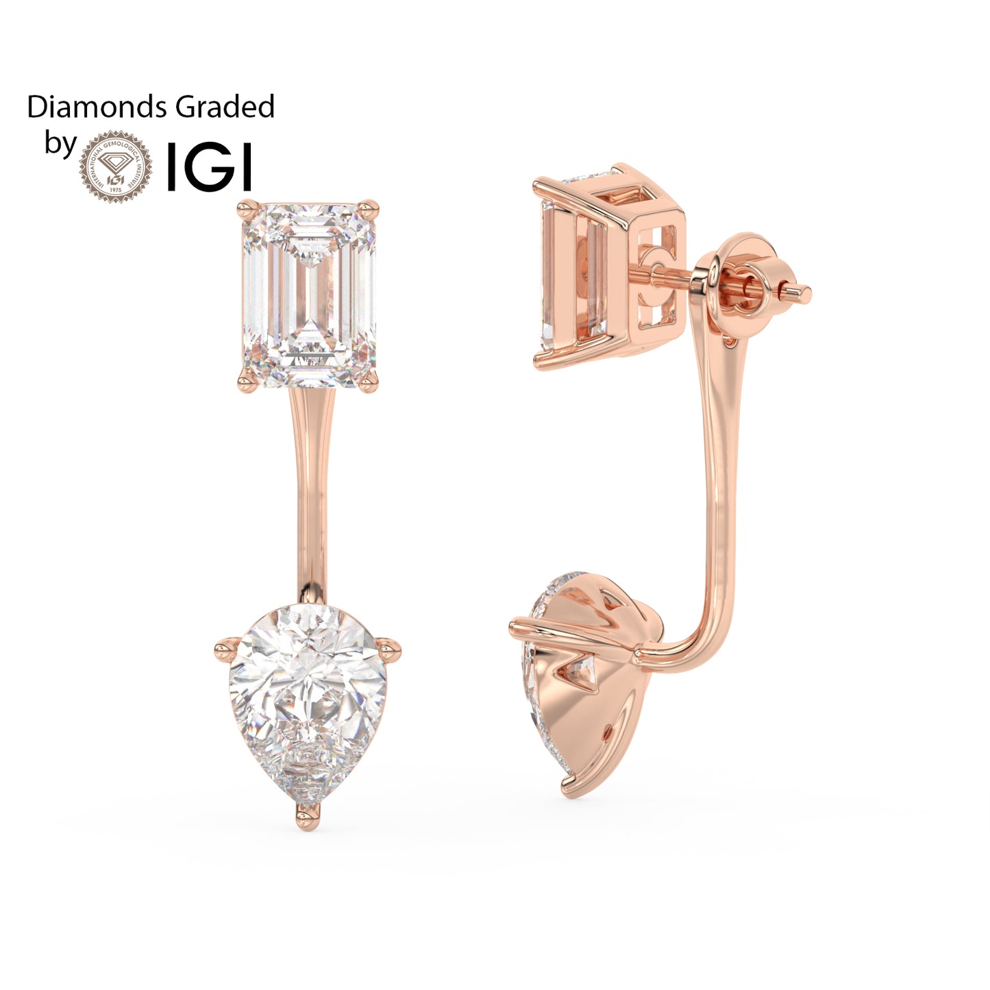 4ct Emerald and Pear Drop Lab Diamond Earrings E VVS 18K Gold
