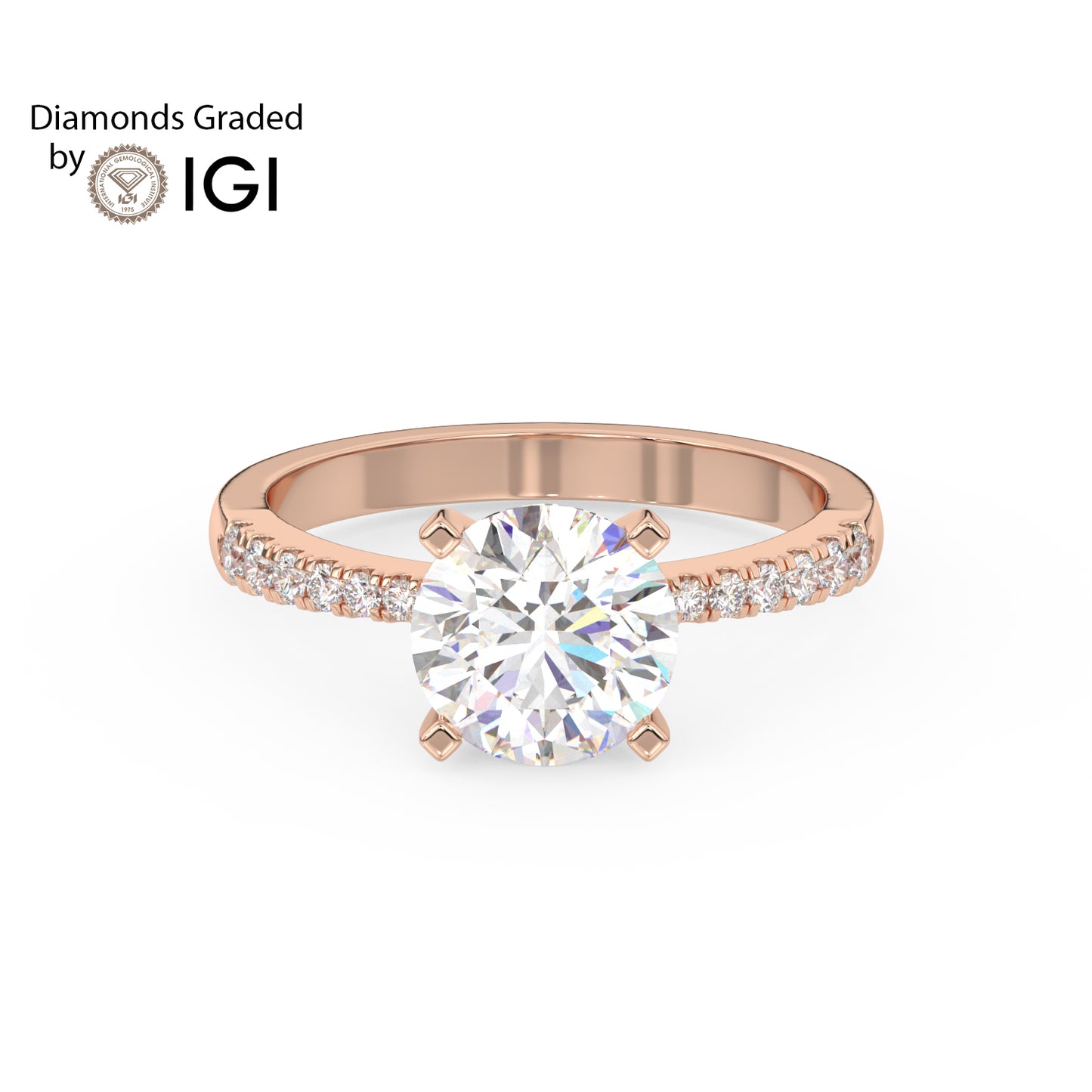 1ct Round Lab Diamond Engagement Ring with Diamond Band - E/VVS 14K Gold