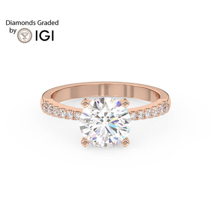 1ct Round Lab Diamond Engagement Ring with Diamond Band - E/VVS 14K Gold