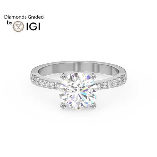 1ct Round  Lab Diamond Engagement Ring with Diamond Band - E/VVS Platinum