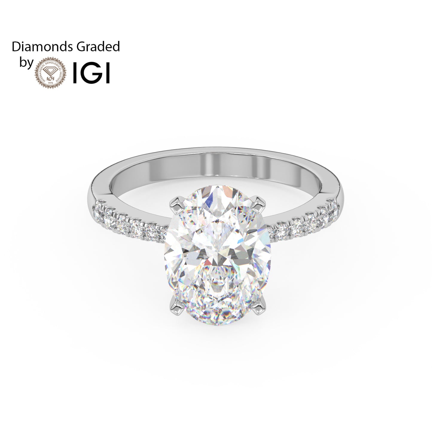 1ct Oval Lab Diamond Engagement Ring with Diamond Band - E/VVS 14K Gold