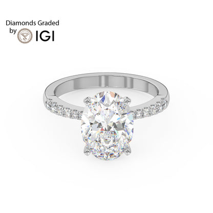 1ct Oval Lab Diamond Engagement Ring with Diamond Band - E/VVS 14K Gold