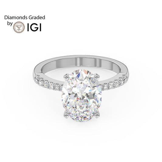 1ct Oval Lab Diamond Engagement Ring with Diamond Band - E/VVS 14K Gold