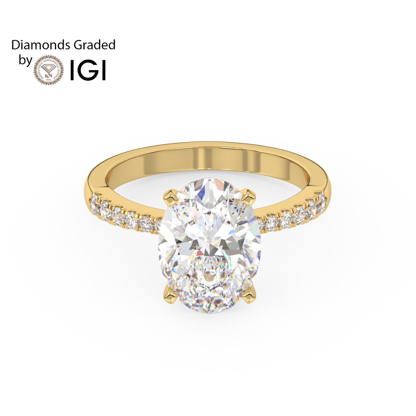 1ct Oval Lab Diamond Engagement Ring with Diamond Band - E/VVS 14K Gold