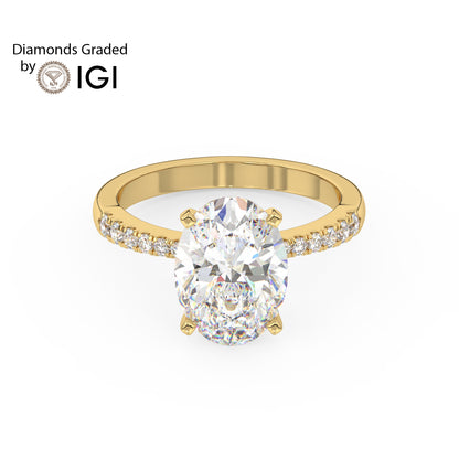 1ct Oval Lab Diamond Engagement Ring with Diamond Band - E/VVS 14K Gold