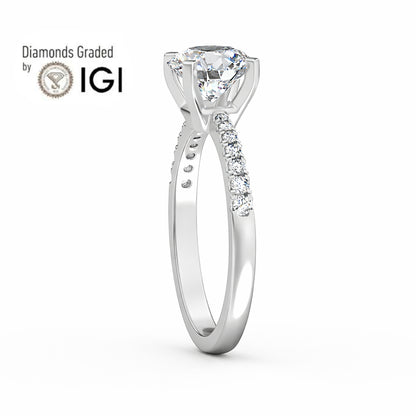3ct Round Lab Diamond Engagement Ring with Diamond Band - E/VVS Platinum