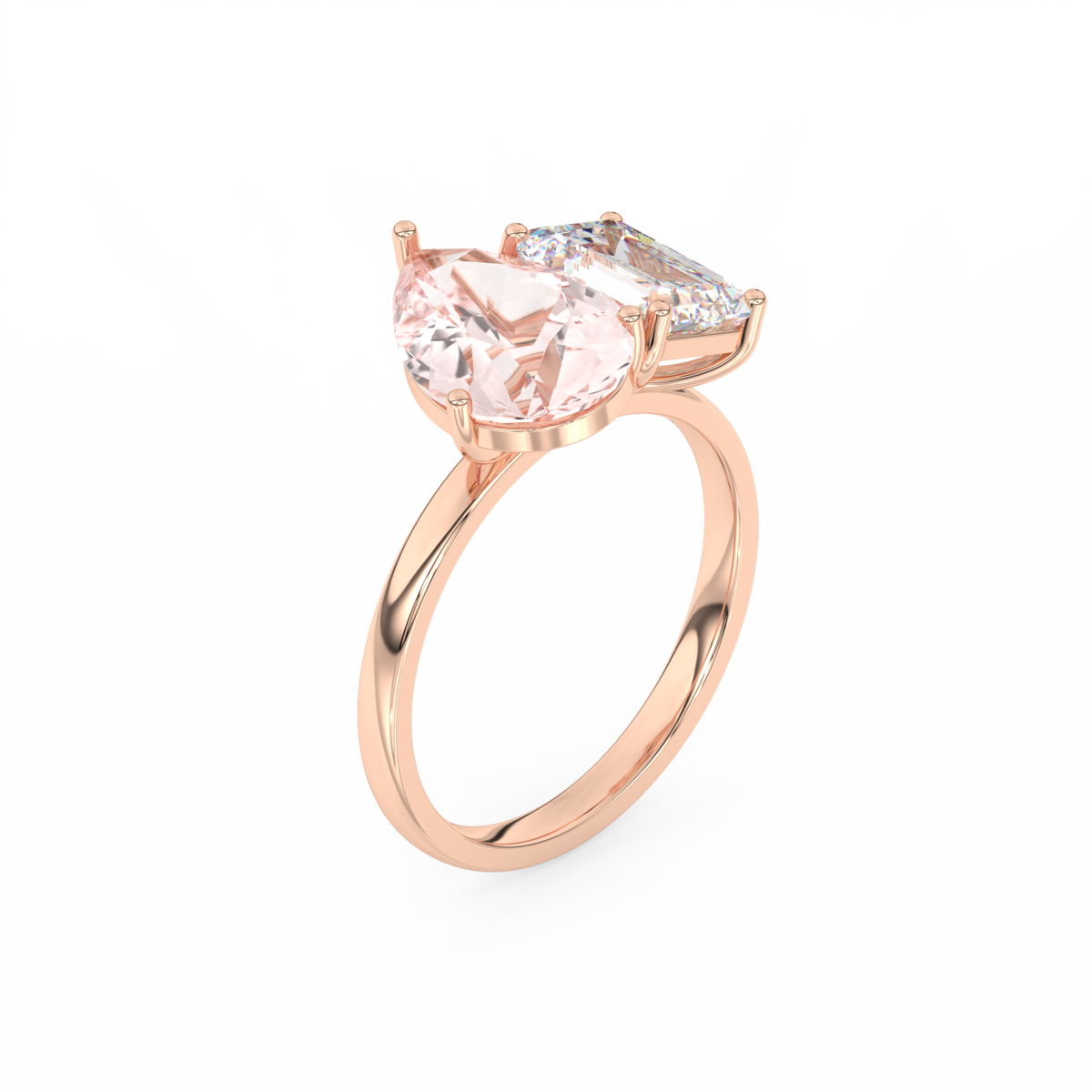 4.5ct Toi et Moi Vivid Pink Pear and Emerald Lab Diamond Ring - E/VVS 18K Gold