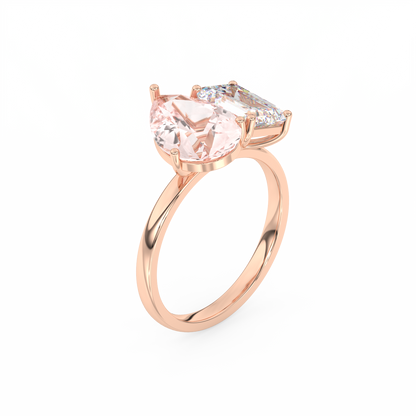 4.5ct Toi et Moi Vivid Pink Pear and Emerald Lab Diamond Ring - E/VVS 18K Gold