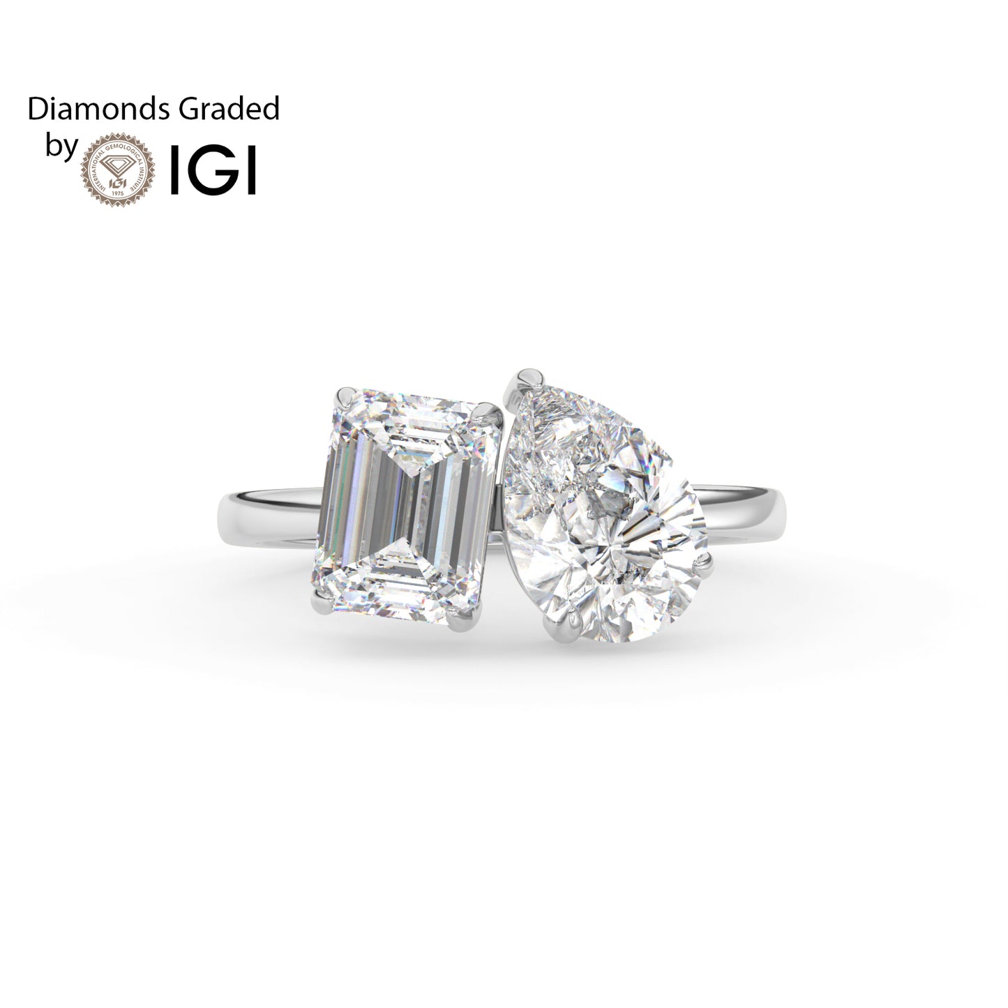4ct Toi et Moi Pear and Emerald Lab Diamond Ring - E/VVS Platinum