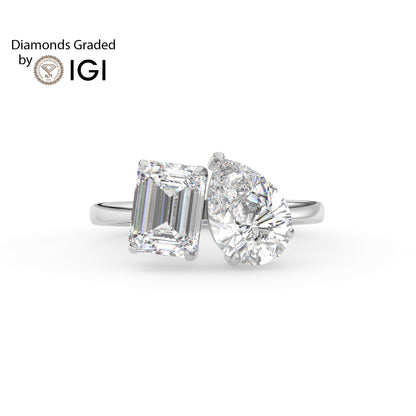 4ct Toi et Moi Pear and Emerald Lab Diamond Ring - E/VVS Platinum
