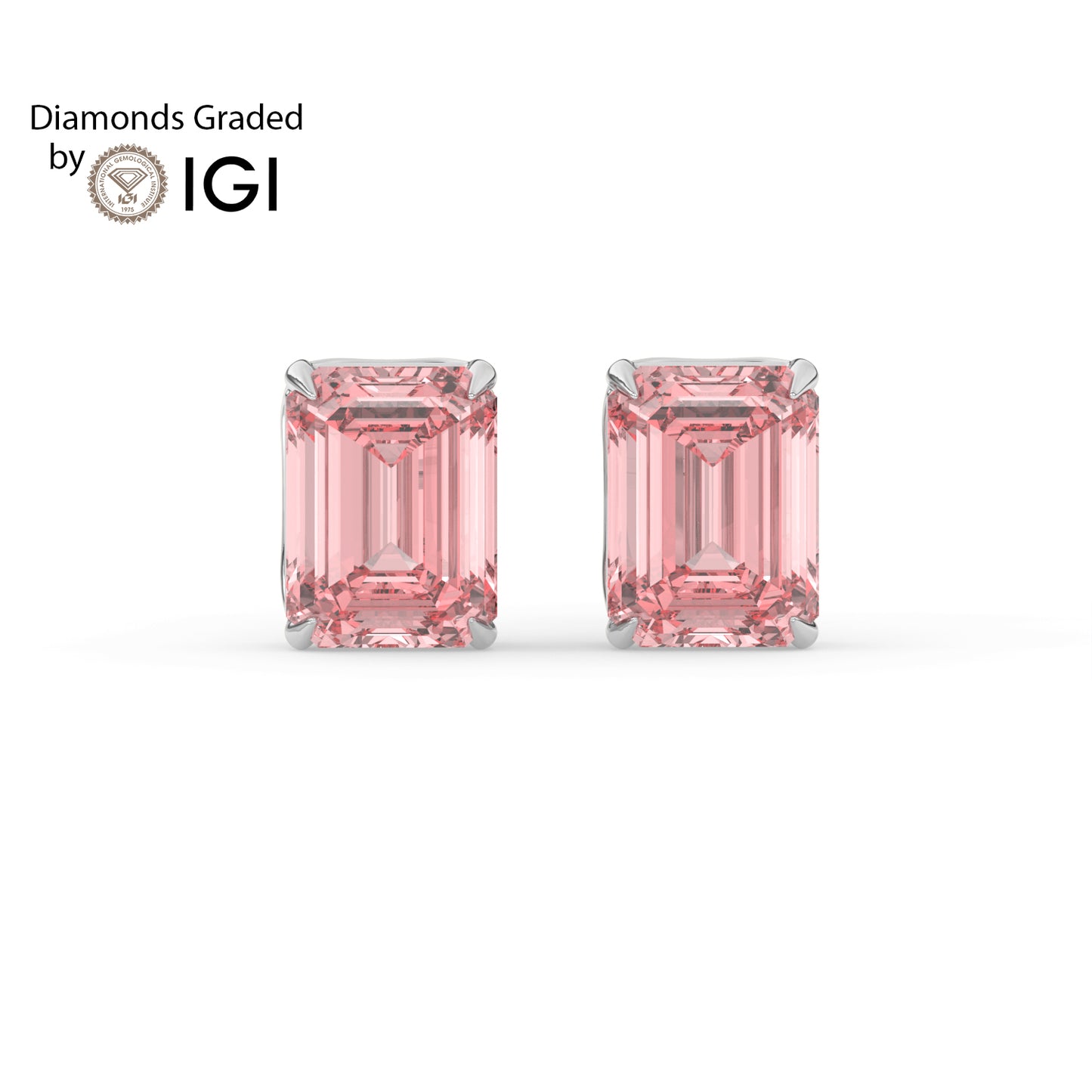 2ct Intense Pink Emerald Lab Diamond Solitaire Stud Earrings - E/VVS 14K Gold