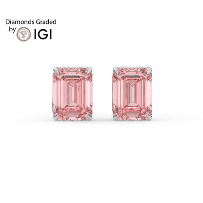 2ct Intense Pink Emerald Lab Diamond Solitaire Stud Earrings - E/VVS 14K Gold