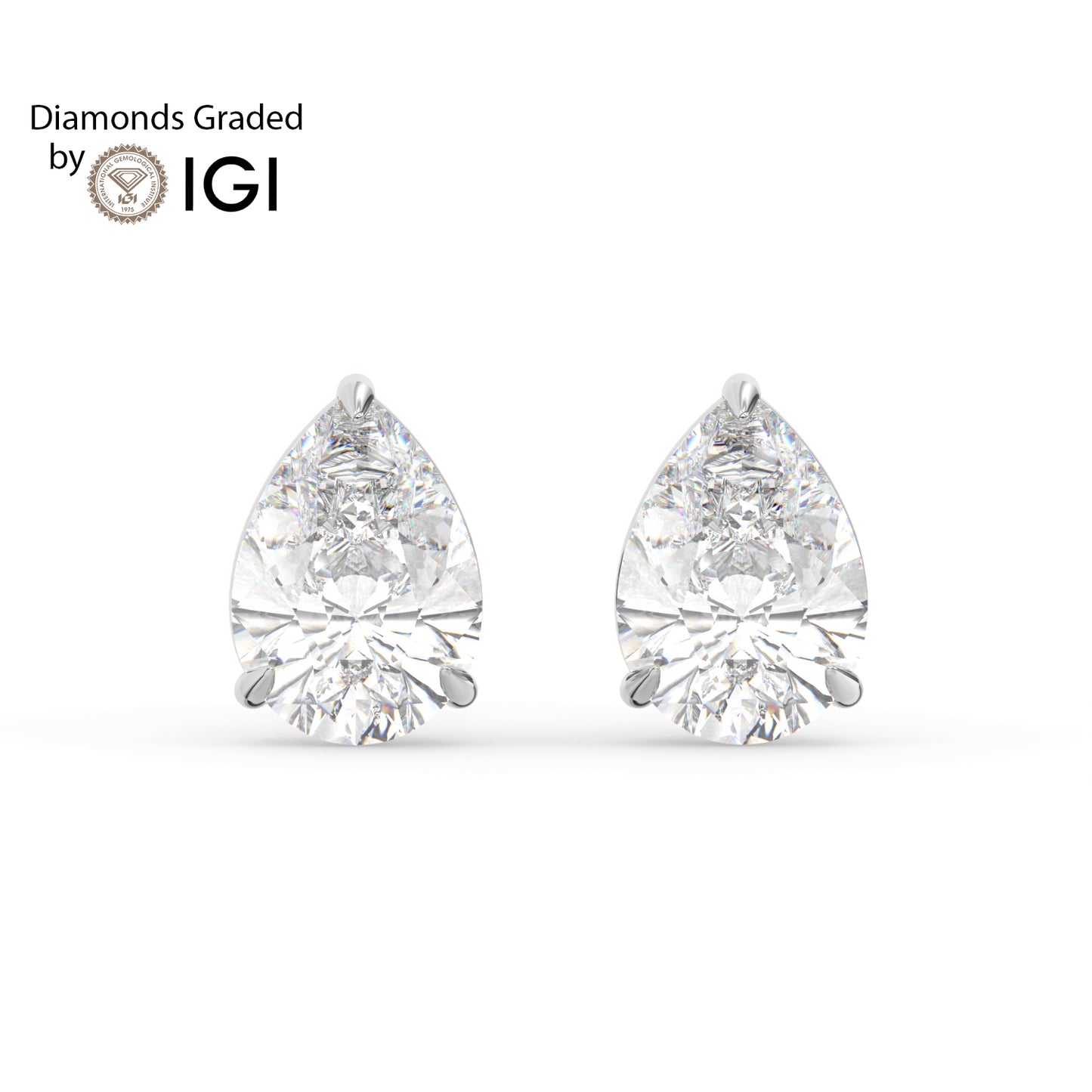 2ct Pear Lab Diamond Solitaire Stud Earrings - E/VVS 14K Gold