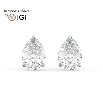 2ct Pear Lab Diamond Solitaire Stud Earrings - E/VVS 14K Gold