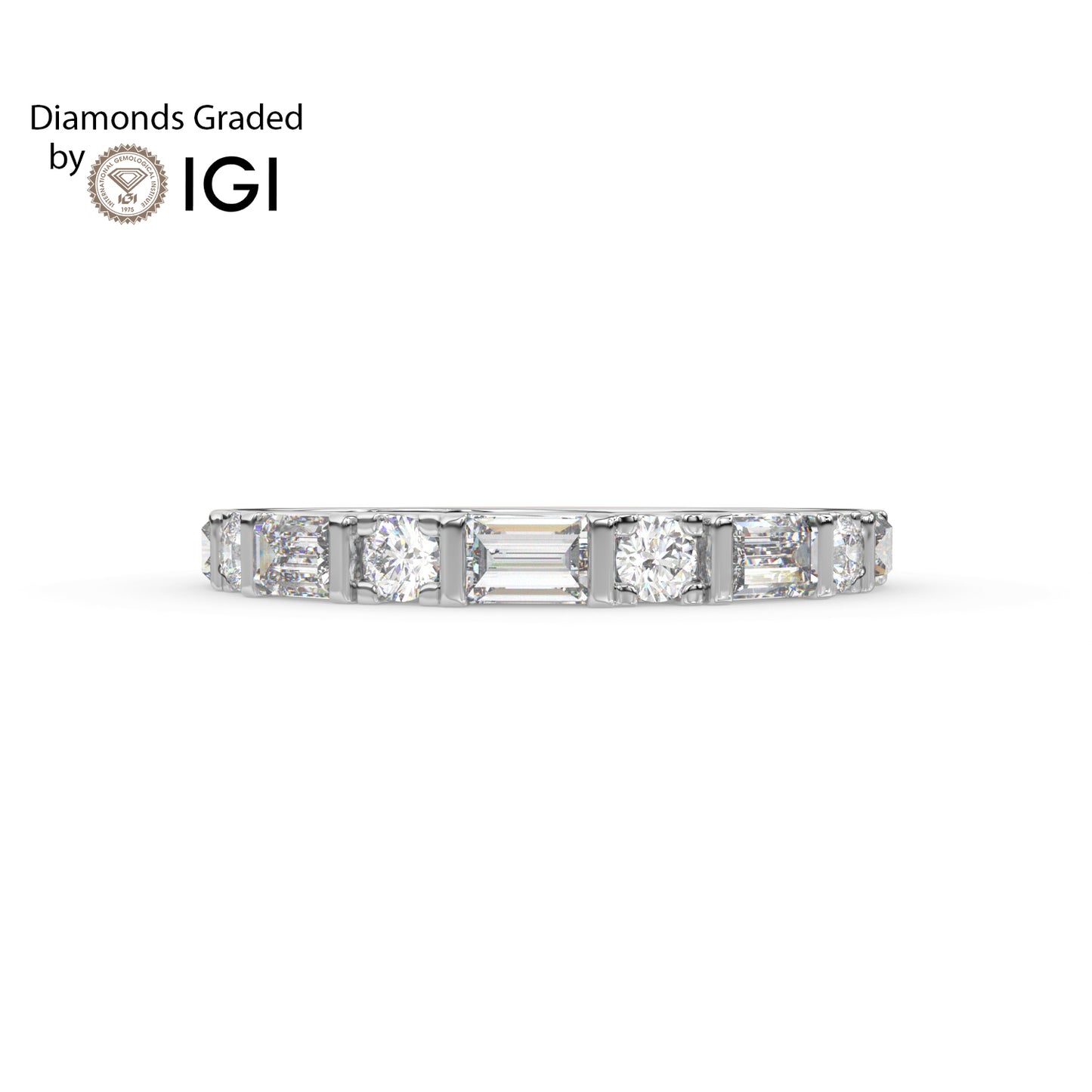 0.82ct Baguette and Round Lab Diamond Half Eternity Wedding Ring - E/VVS 14K Gold