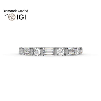 0.82ct Baguette and Round Lab Diamond Half Eternity Wedding Ring - E/VVS 14K Gold