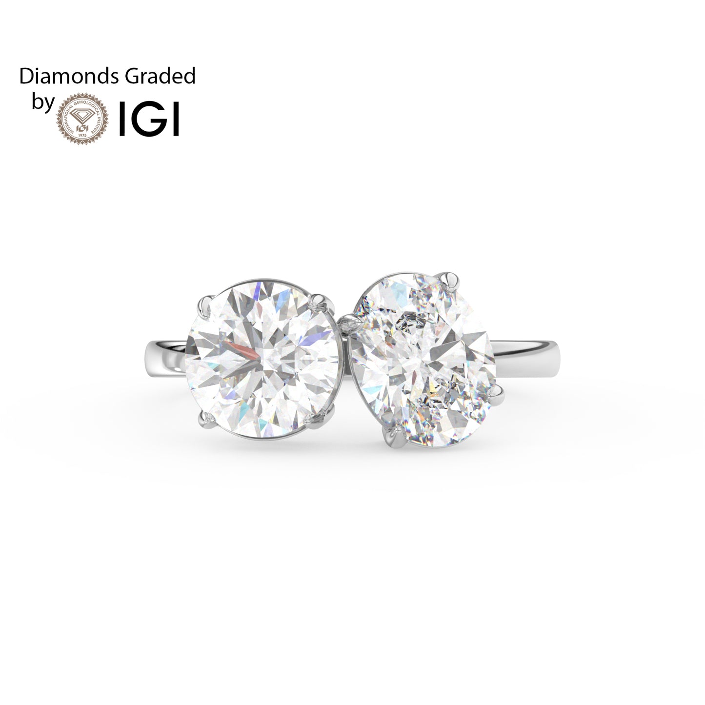 4ct Toi et Moi Round and Oval Lab Diamond Ring - E/VVS Platinum