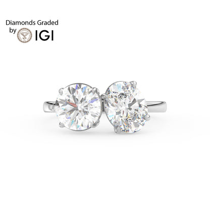 4ct Toi et Moi Round and Oval Lab Diamond Ring - E/VVS Platinum