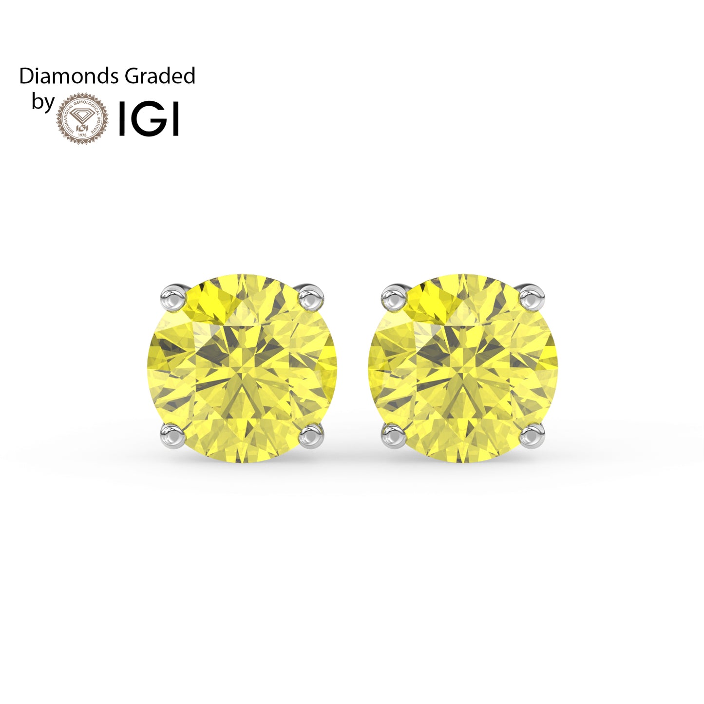 2ct Intense Yellow Round Lab Diamond Solitaire Stud Earrings - E/VVS 14K Gold