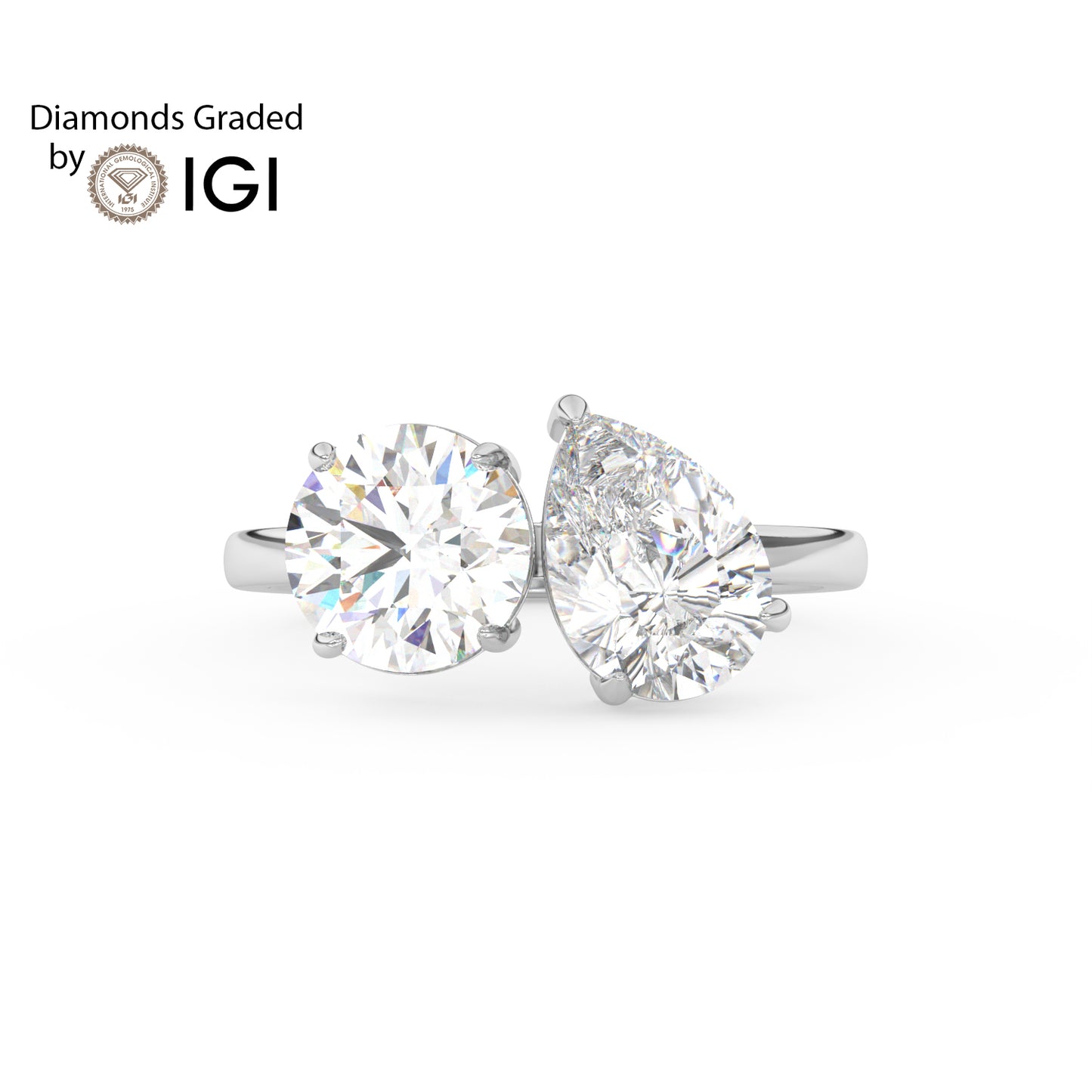 4ct Toi et Moi Round and Pear Lab Diamond Ring - E/VVS Platinum
