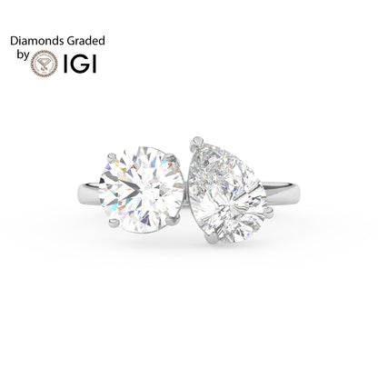 4ct Toi et Moi Round and Pear Lab Diamond Ring - E/VVS Platinum