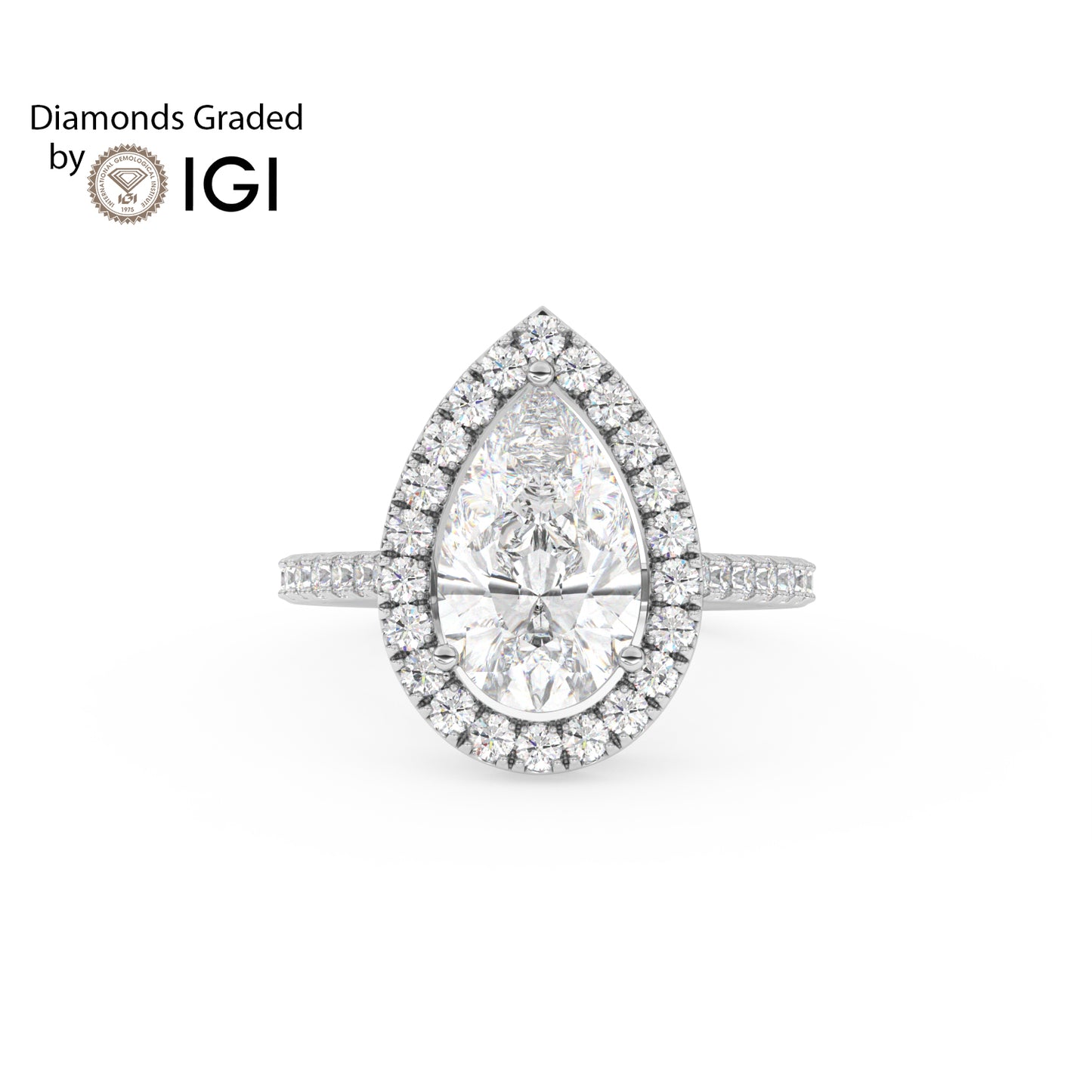 3ct Pear Lab Diamond Halo Engagement Ring - E/VVS Platinum