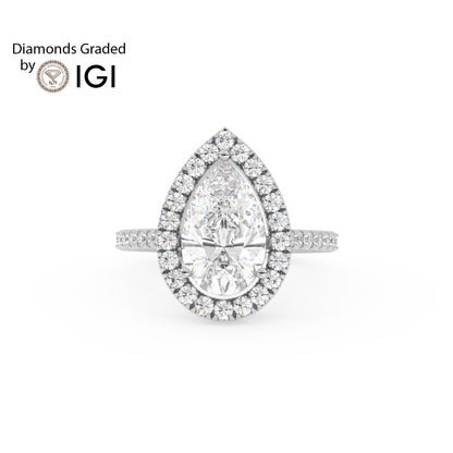 3ct Pear Lab Diamond Halo Engagement Ring - E/VVS Platinum