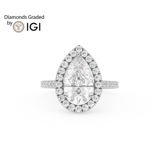3ct Pear Lab Diamond Halo Engagement Ring - E/VVS Platinum