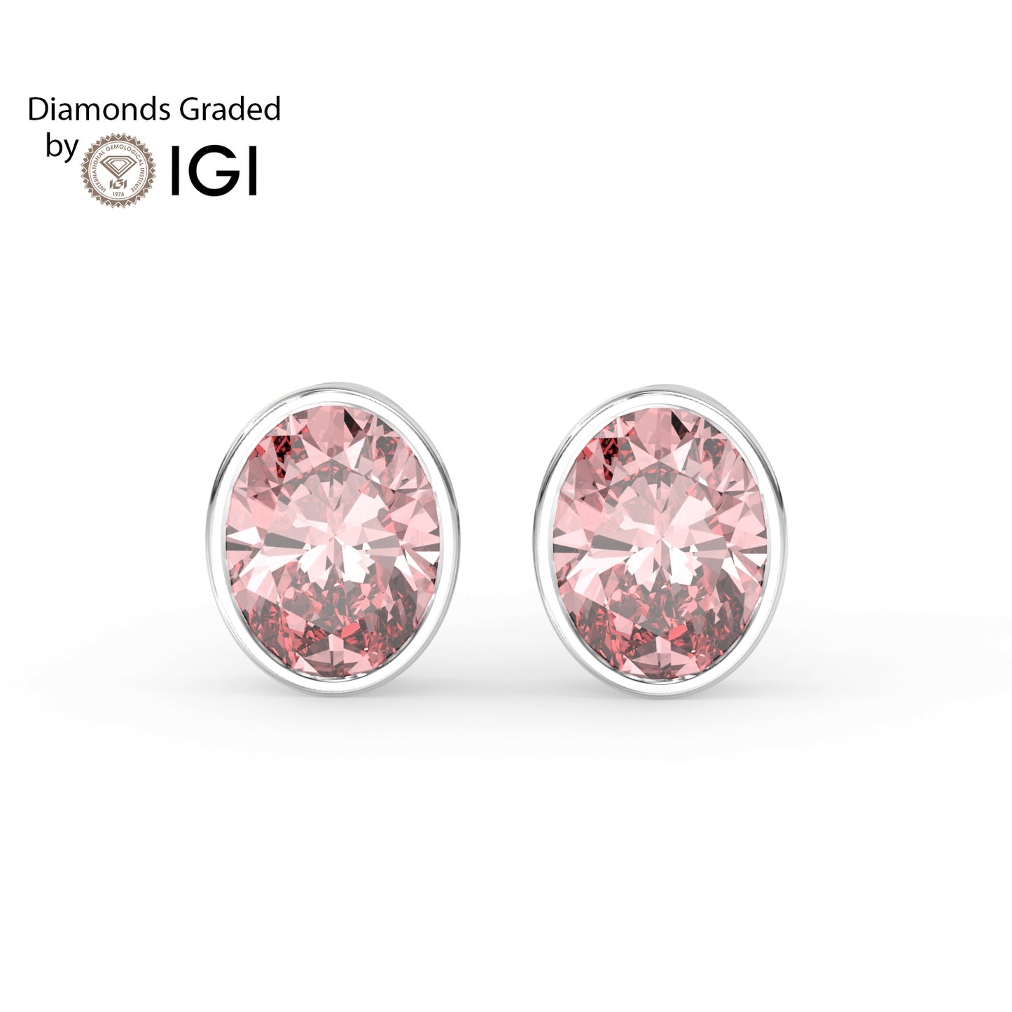 2ct Intense Pink Oval Lab Diamond Solitaire Stud Earrings - E/VVS 14K Gold
