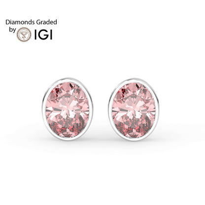 2ct Intense Pink Oval Lab Diamond Solitaire Stud Earrings - E/VVS 14K Gold
