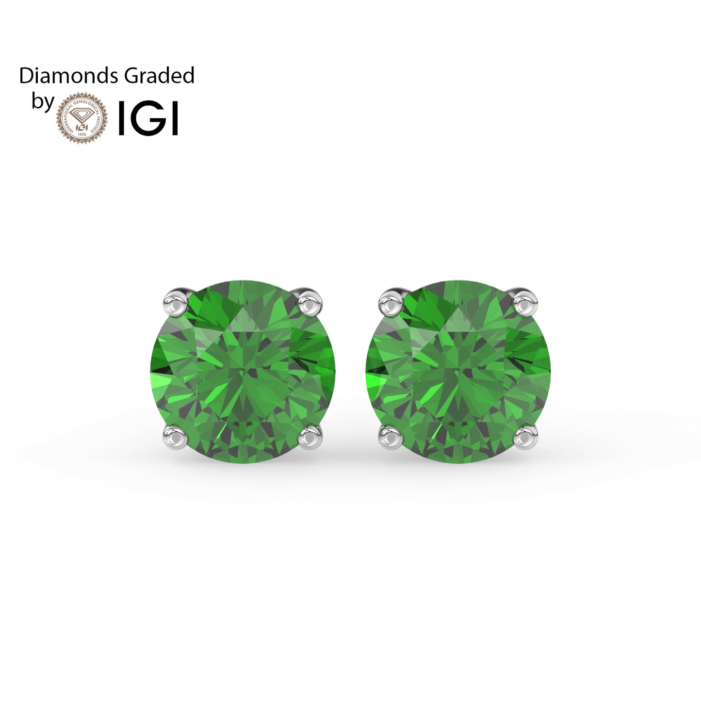 2ct Round Lab Emerald Solitaire Stud Earrings - E/AAA 14K Gold