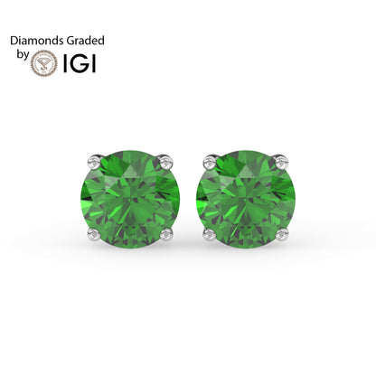 2ct Round Lab Emerald Solitaire Stud Earrings - E/AAA 14K Gold