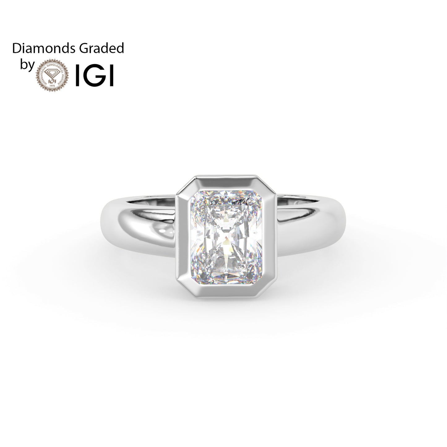 2ct Radiant Bezel Set Lab Diamond Men’s Wedding Ring - E/VVS 18K Gold