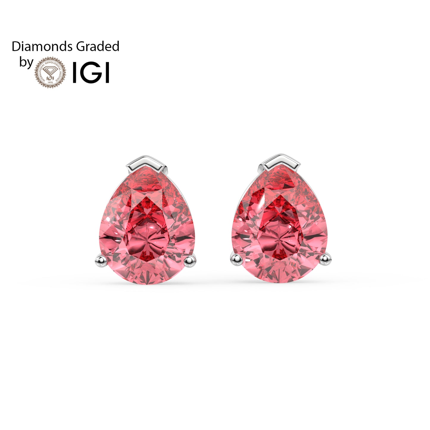 2ct Intense Pink Pear Lab Diamond Solitaire Stud Earrings - E/VVS 14K Gold