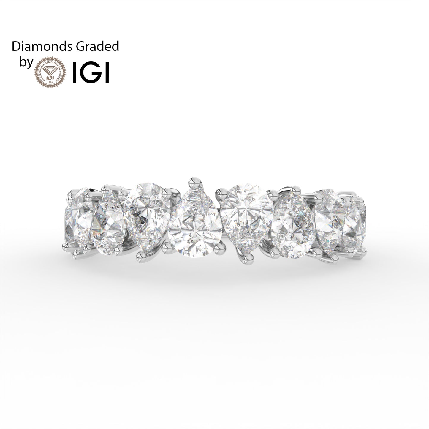 3.1ct Pear Alternating Lab Diamond Half Eternity Wedding Ring - E/VVS Platunum