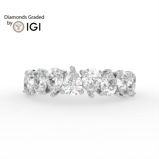 3.1ct Pear Alternating Lab Diamond Half Eternity Wedding Ring - E/VVS 14K Gold
