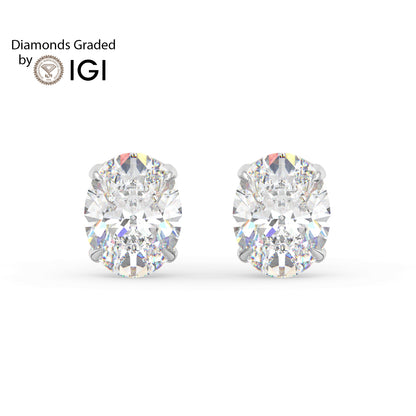 4ct Oval Lab Diamond Solitaire Stud Earrings - E/VVS 18K Gold
