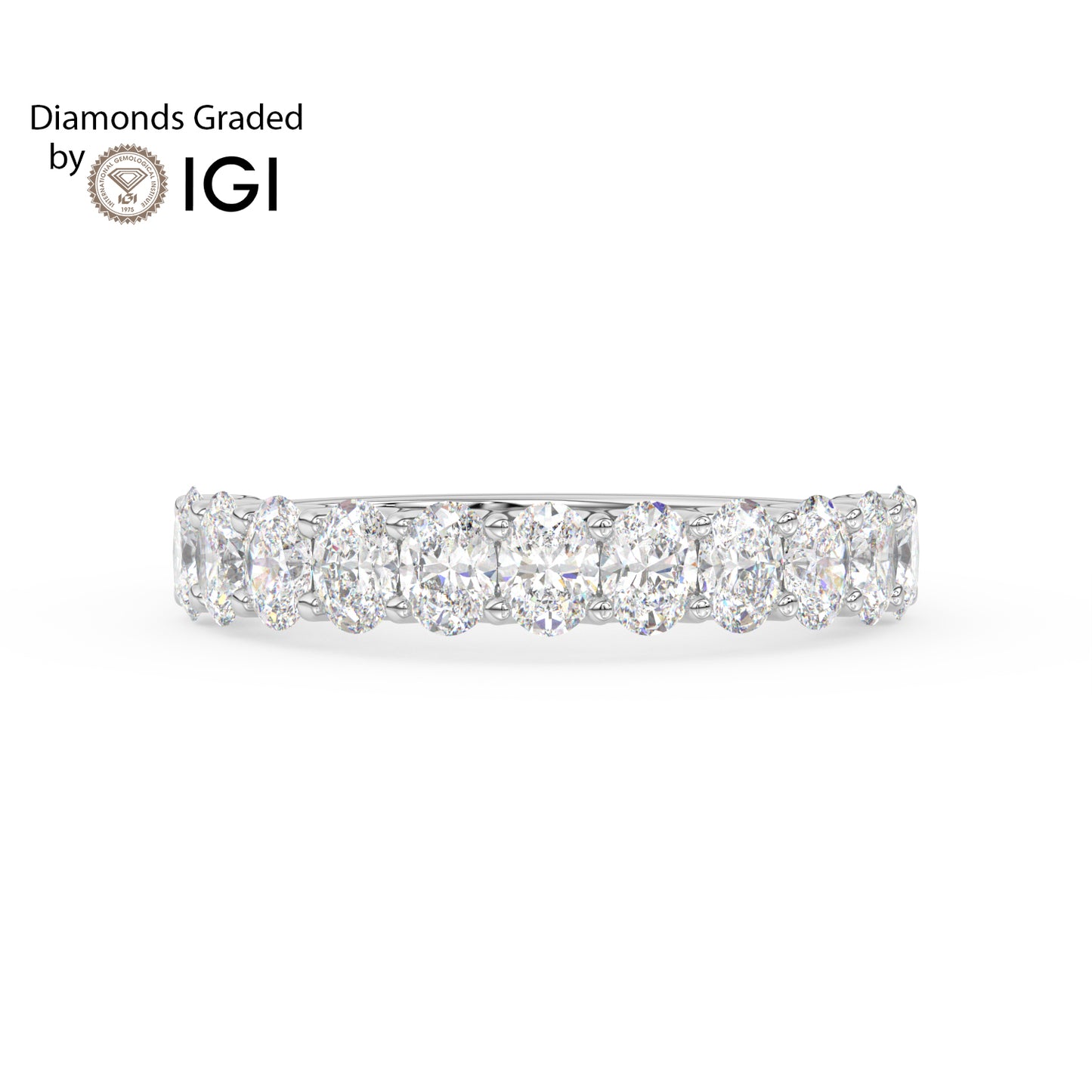 2.8ct Oval Lab Diamond Half Eternity Wedding Ring - E/VVS 14K Gold